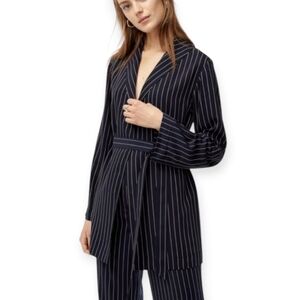 Aritzia Babaton Kahlo Mid Length Blazer Robe Blue Stripe Crepe Fabric Medium